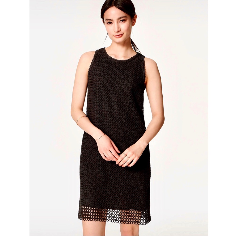 Loft Mesh Lace Black Lined Shift Dress